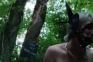 sexy ponygirl slave moans during bondage in forest