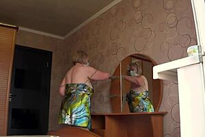 Neighbor Watches Chubby Milf Through Open Window with Big Natural Tits