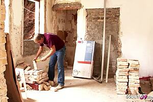 german wife seduces worker with huge bouncing boobs