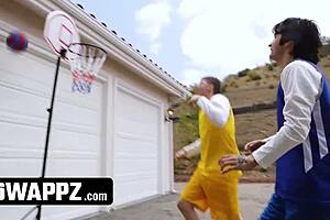 Stepmothers beat stepsons in basketball then their cocks