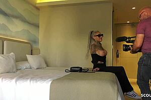 slim german wife with lots of tattoos talks about no condom fuck at hotel and lets him cum on small ass