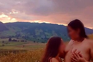 Horny wives get excited and fuck each other passionately in the forest