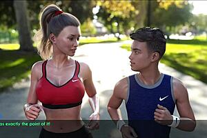 a wife and stepmother are out for a jog in the park