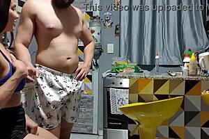 neighbor catches milf with big pussy in kitchen blowjob on monster cock