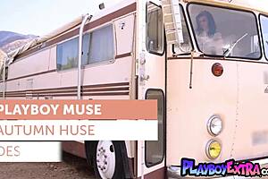 skinny redhead milf autumn huse undresses naked in desert striptease