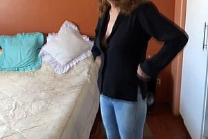 My curvy latina wife prepares in the bathroom for some suggestive solo fun.