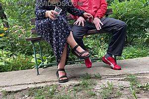 Hot Milf Jerks Off A Big Dick Into A Glass In The Park On A Bench