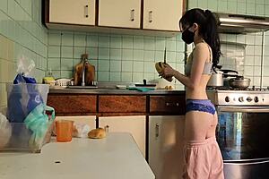 Boss pounds teen secretary hard in kitchen with huge tits bouncing during outdoor fetish massage session.