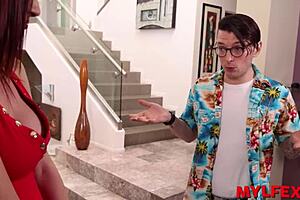 Sweet milf and friend offer pussies to stepson in fantasy 3some