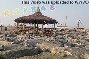 Couple flashes at public bar and beach