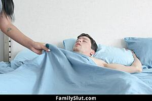 Stepsis tight teen pussy fucked doggystyle by stepbro while stepmom watches!