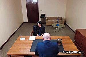 Principal Tries Mature Teacher's Juicy Pussy at Work