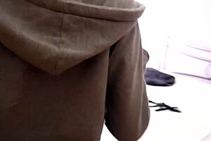 Laura, Dressed in Tight Clothes, Gives Blowjob and Takes Cum in Mouth Over Bent Ass