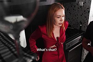 Stepmom gives me a blowjob instead of food. She rides cowgirl in the kitchen with moans.