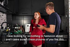 Stepmom gives me a blowjob instead of food. She rides cowgirl in the kitchen with moans.