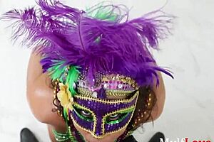 busty brunette oiled milf with thick ass says happy mardi gras camela clutch