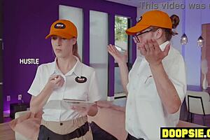 two technicians punished by busty milf with big cock