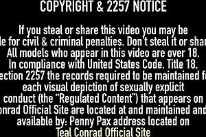 Libidinous brunette Teal Conrad strips, masturbating her big pussy lips and clit