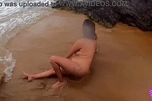 Spanish woman with big tits having sex on public beach while you watch
