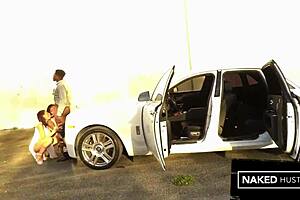 two EBONY baddies SUCK big DICK outside rolls royce