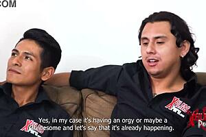 three young guys desire porn casting with submissive redhead