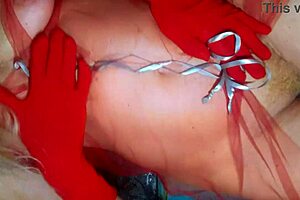 a merry christmas sexy mature lady with natural tits and wet hairy pussy