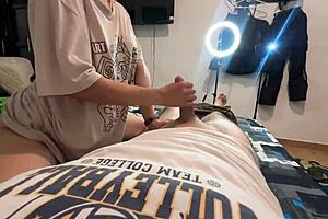 Stepsister gives incredible blowjob alone at home