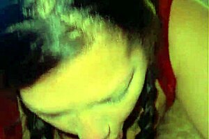 Quick sloppy blowjob with deepthroat from curvy milf brunette