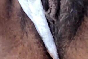 Hairy pussy pleasure experience in public