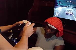 Playing NFS while receiving oral until swallowing