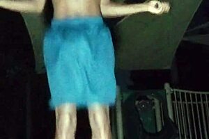 beautiful brunette works out in park with daddy