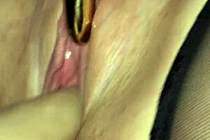 Why is this wife taking such a big cock dildo in her shaved pussy