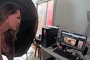 mother-in-law in stockings and with a finger in my ass made me cum hard