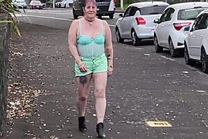 trashy kiwi slut shows off her pussy at the mall and on a busy public street.