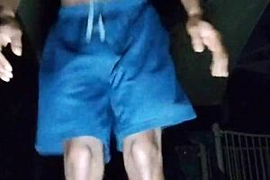 beautiful brunette works out in park with daddy