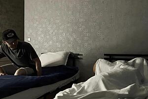 Brothers prank stepsister by peeking and jerking off