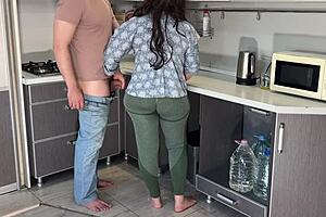 Mature housewife removes pants, exposes big ass, takes cock in anal.