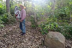 Dirty old decrepit man fucks his own busty stepdaughter in the jungle 😱