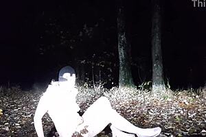 Female slave undergoes pig training in the forest with handcuffs and bondage, then continues indoors with vibrator and dirty talk