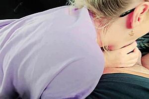 mom's friend gives blowjob in car outdoors