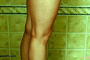 The captivating blonde model took a relaxing shower after the interview