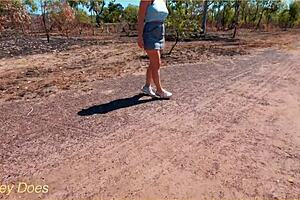 Wife receives cum on tits during public blowjob