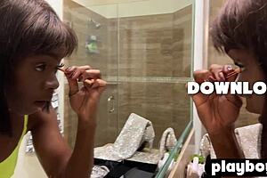 petite ebony babe ana foxxx exposed body before masturbation