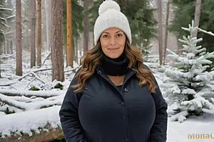 Nude hiker mom outdoors with saggy tits and huge boobs