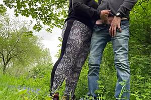 mother in law's camel toe in leggings felt during handjob leading to cum