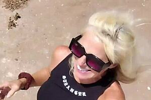 A milf goes nude in public outdoor setting