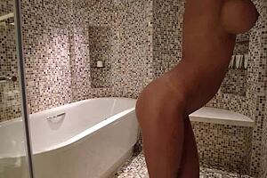 Lovely Monika Fox With Big Tits And Pierced Nipples Gets Naked For A Shower In Bathroom