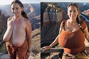 Nude hiker mom outdoors with saggy tits and huge boobs