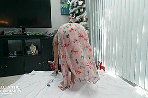 Step Mom Trims Christmas Tree While Junior Jerks Off To Her Kymber Leigh