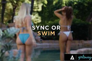 All natural milf Slimthick Vic contrasts with stepbae Nicole Doshi, wildly eating and scissoring in the pool.